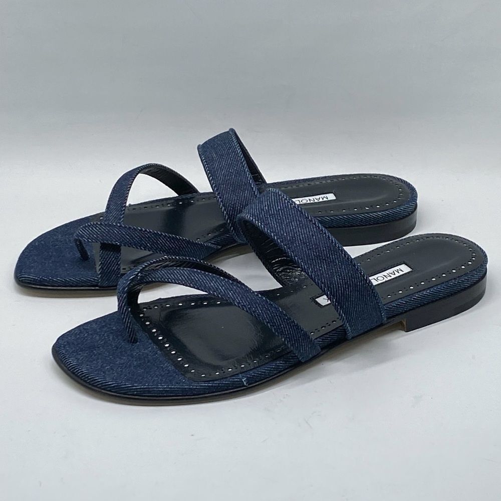 Manolo Blahnik Susaperf Cotton Flat Sandals size 37 - Picture 4 of 13